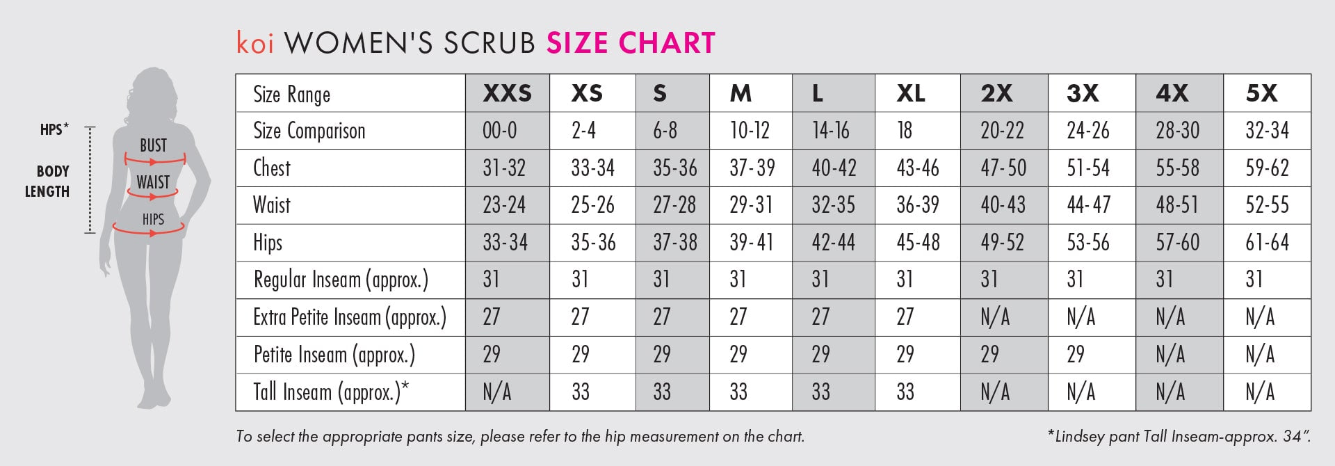 KOI - WOMEN'S SIZE CHART