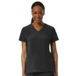 Maevn Pure Soft 1901 3-Panel V-Neck Top & 7902 Flare Yoga Pant Scrub Set - Black