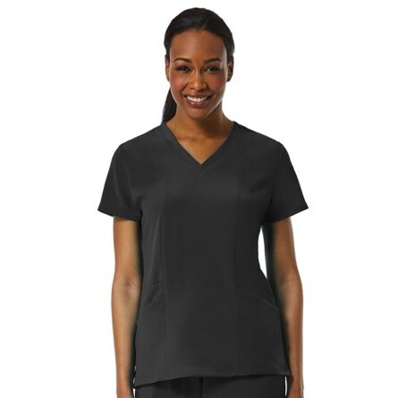 Maevn Pure Soft 1901 3-Panel V-Neck Top & 7902 Flare Yoga Pant Scrub Set - Black