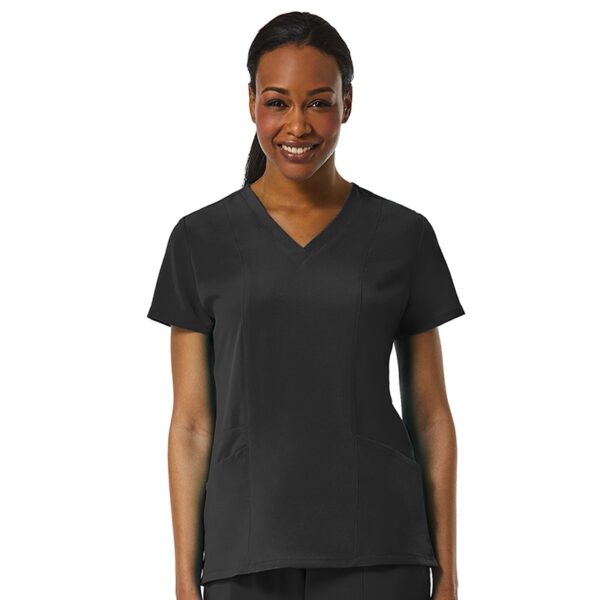 Maevn Pure Soft 1901 3-Panel V-Neck Top & 7902 Flare Yoga Pant Scrub Set - Black
